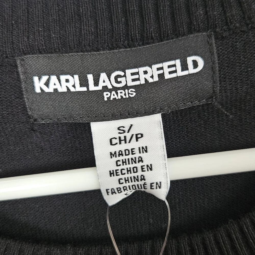 Karl Lagerfeld Black & White Striped Sweater With Gold Embellishments - Picture 3 of 5